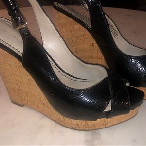 Nine West wedges size 8.5 black and cork heels